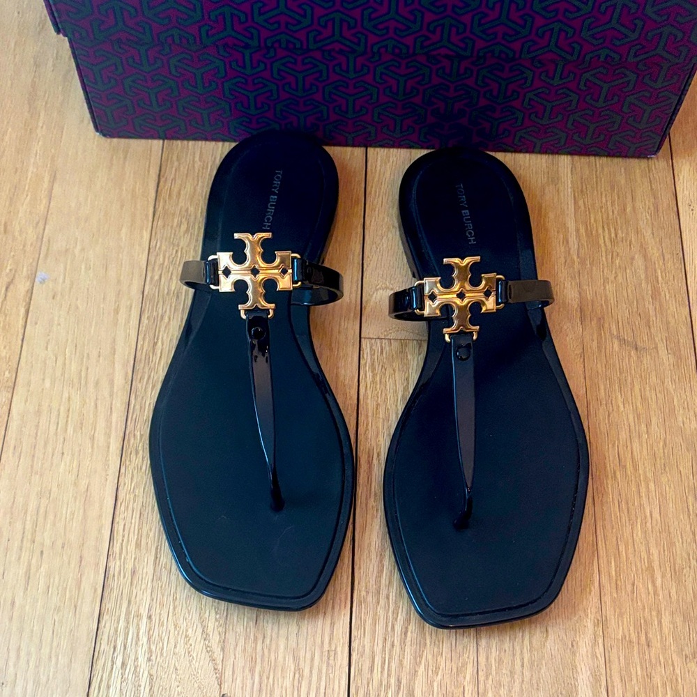 Tory Burch Roxanne Jelly Sandal- Black/Gold size 9